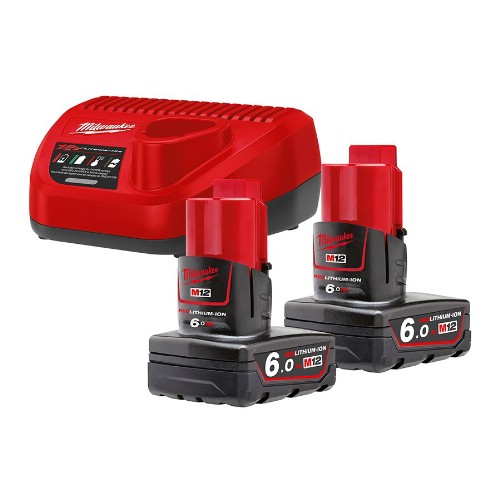 Lader og batteripakke MILWAUKEE 2x12 V 6,0 Ah Li-Ion