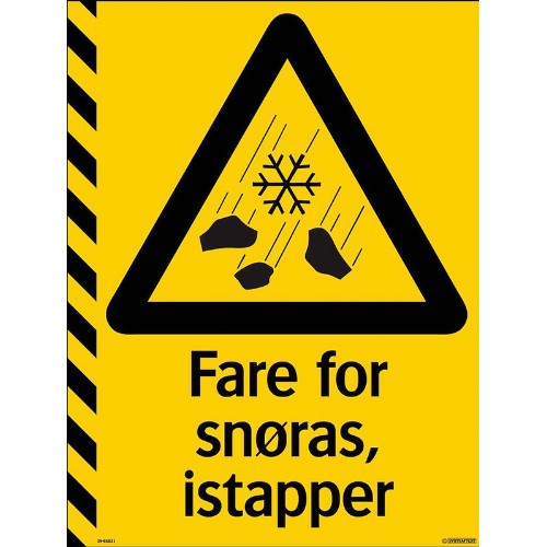 Flaggskilt fare for snøras, istapper